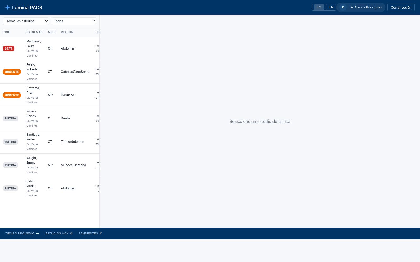 Lumina PACS study worklist
